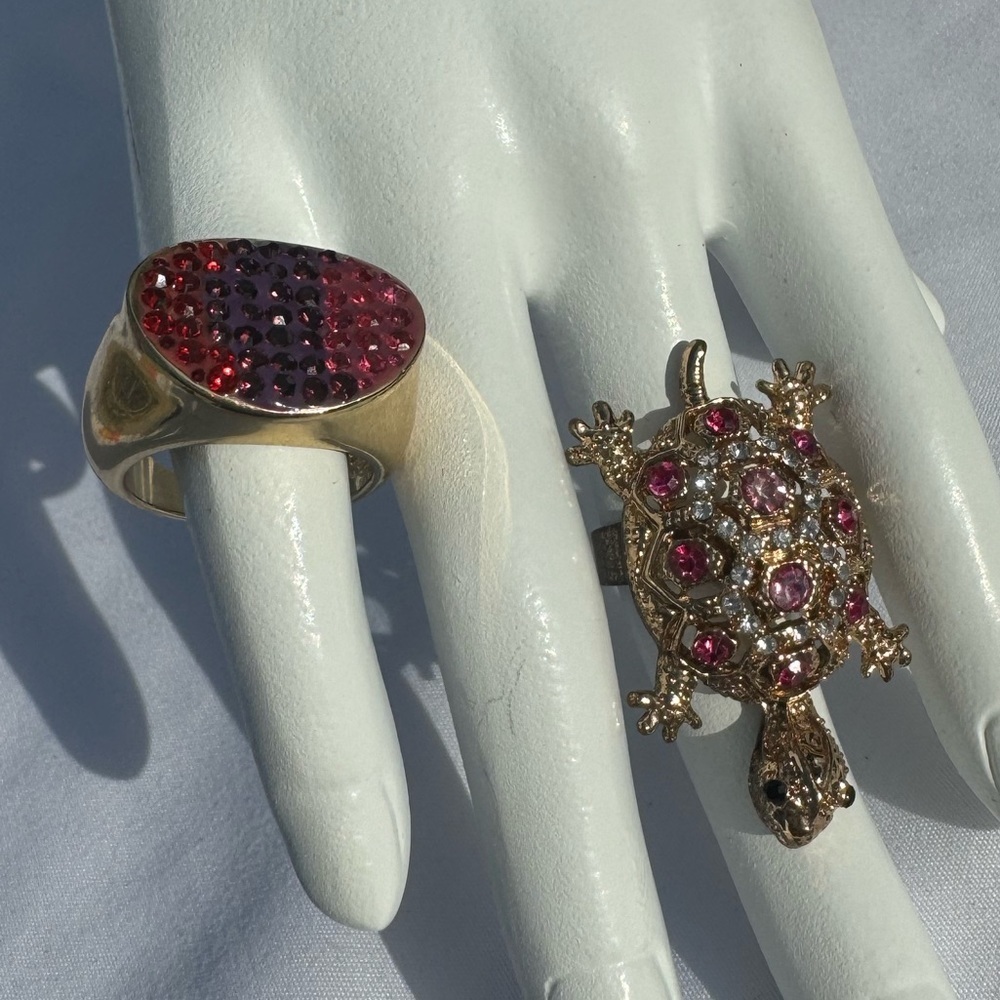 Cute Turtle Rhinestone Ring Set